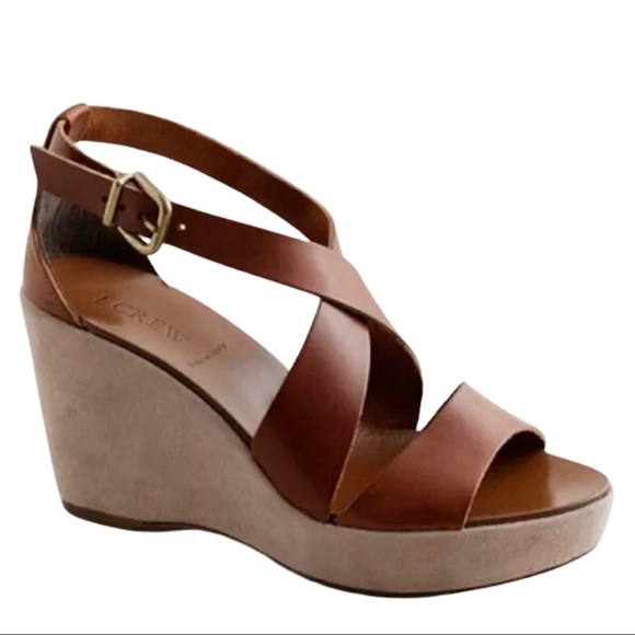 J. Crew Marguerite Strap leather Platform Wedge Sandals In Brown size 9 - Picture 13 of 13